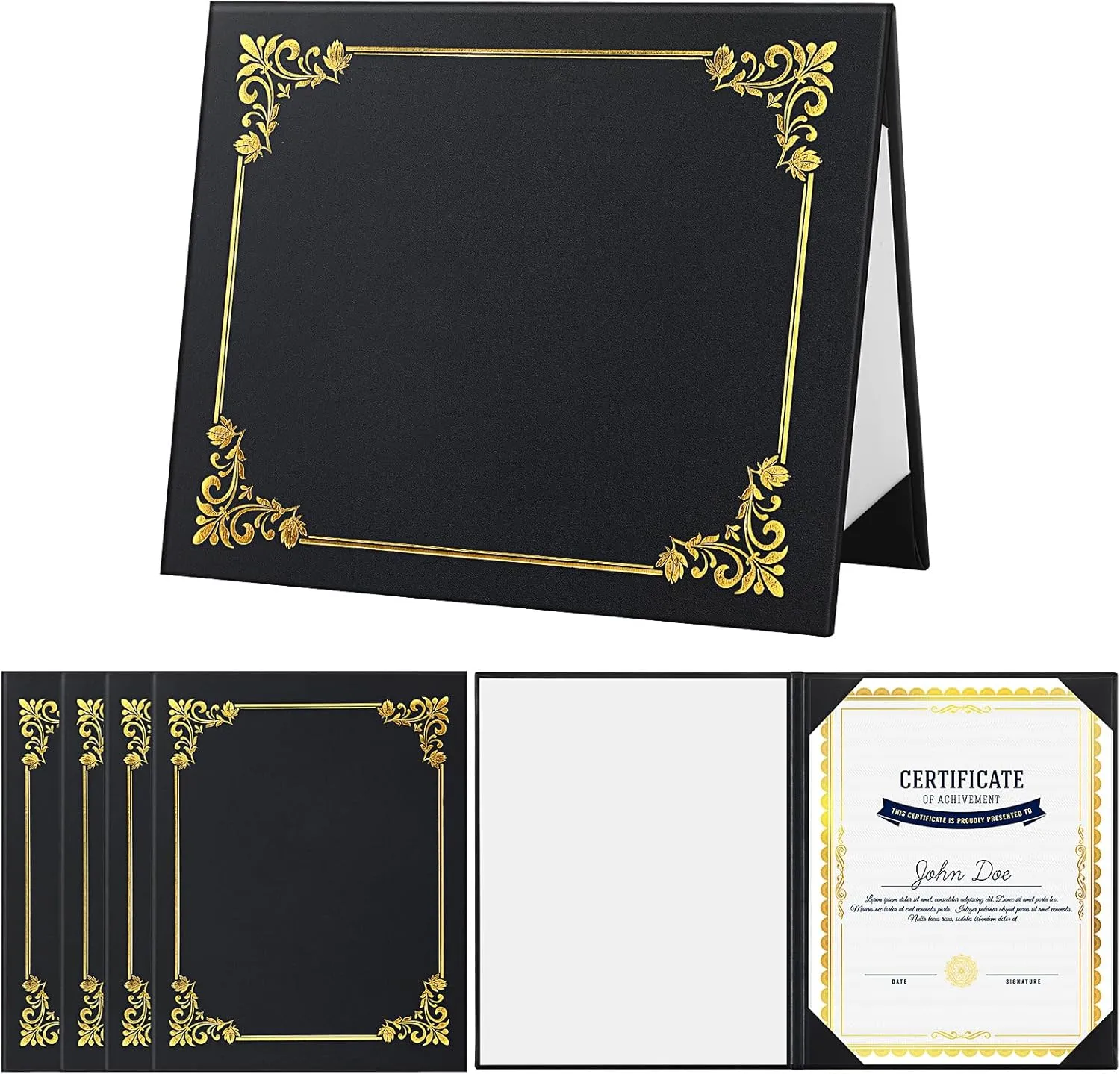 Tenare 6 Pack Leatherette Imprinted Diploma Cover for Certificate 8.5"x 11" Smooth Leather Letter Graduation Document Holder (Black)