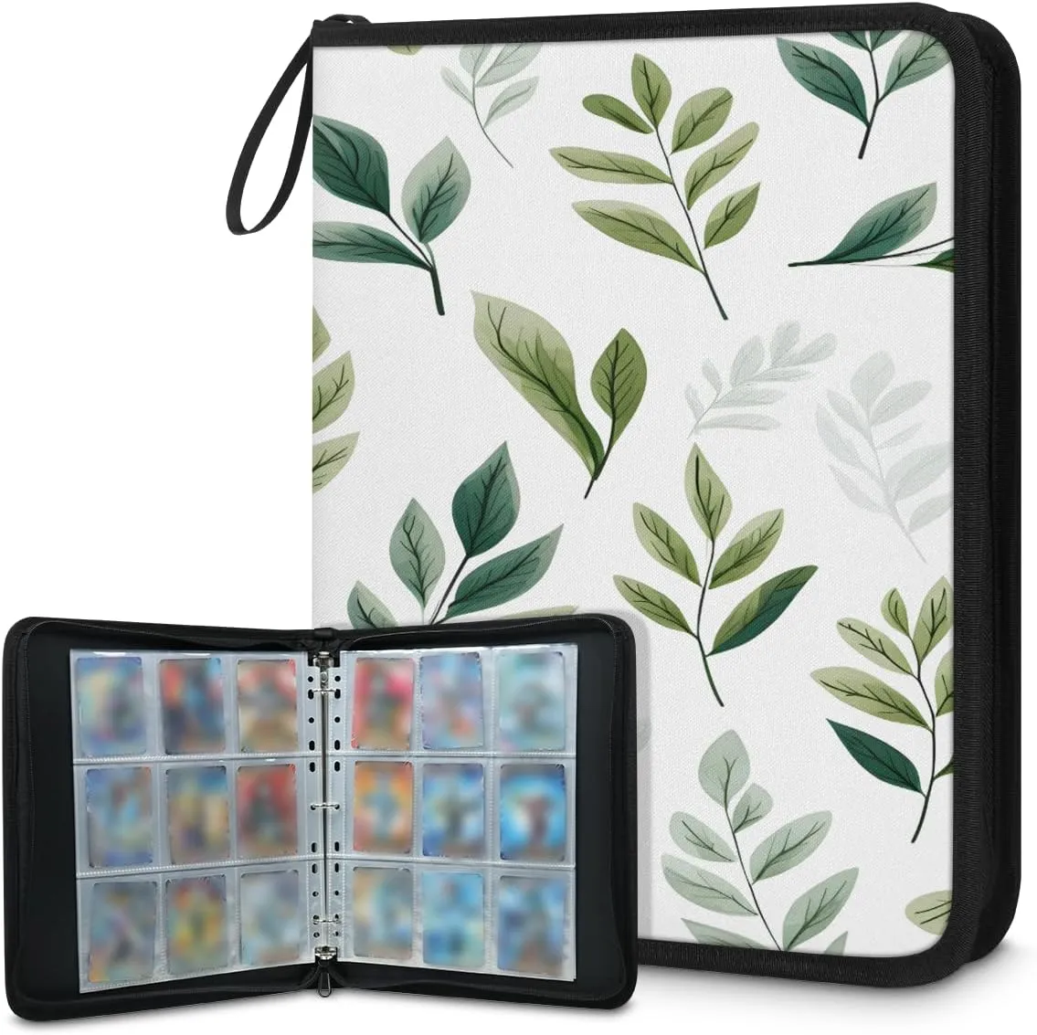 Tender Leaf 3 Ring Trading Zipper Binder Strap, Trading Card Binder 9 Pocket, 900 Pockets Card Holder with 50 Removable Sleeves for Game Cards