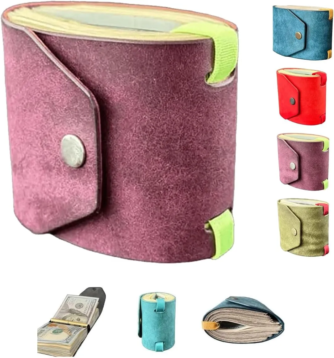 The Cash Wrap Wallet, Fast Cash Access Money Holder for Cash, Leather Money Wallet Organizer, Handy Purse Bands with Magnetic Clasp for Men (Purple)
