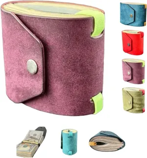 The Cash Wrap Wallet, Fast Cash Access Money Holder for Cash, Leather Money Wallet Organizer, Handy Purse Bands with Magnetic Clasp for Men (Purple)