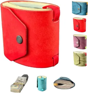 The Cash Wrap Wallet, Fast Cash Access Money Holder for Cash, Leather Money Wallet Organizer, Handy Purse Bands with Magnetic Clasp for Men (Red)