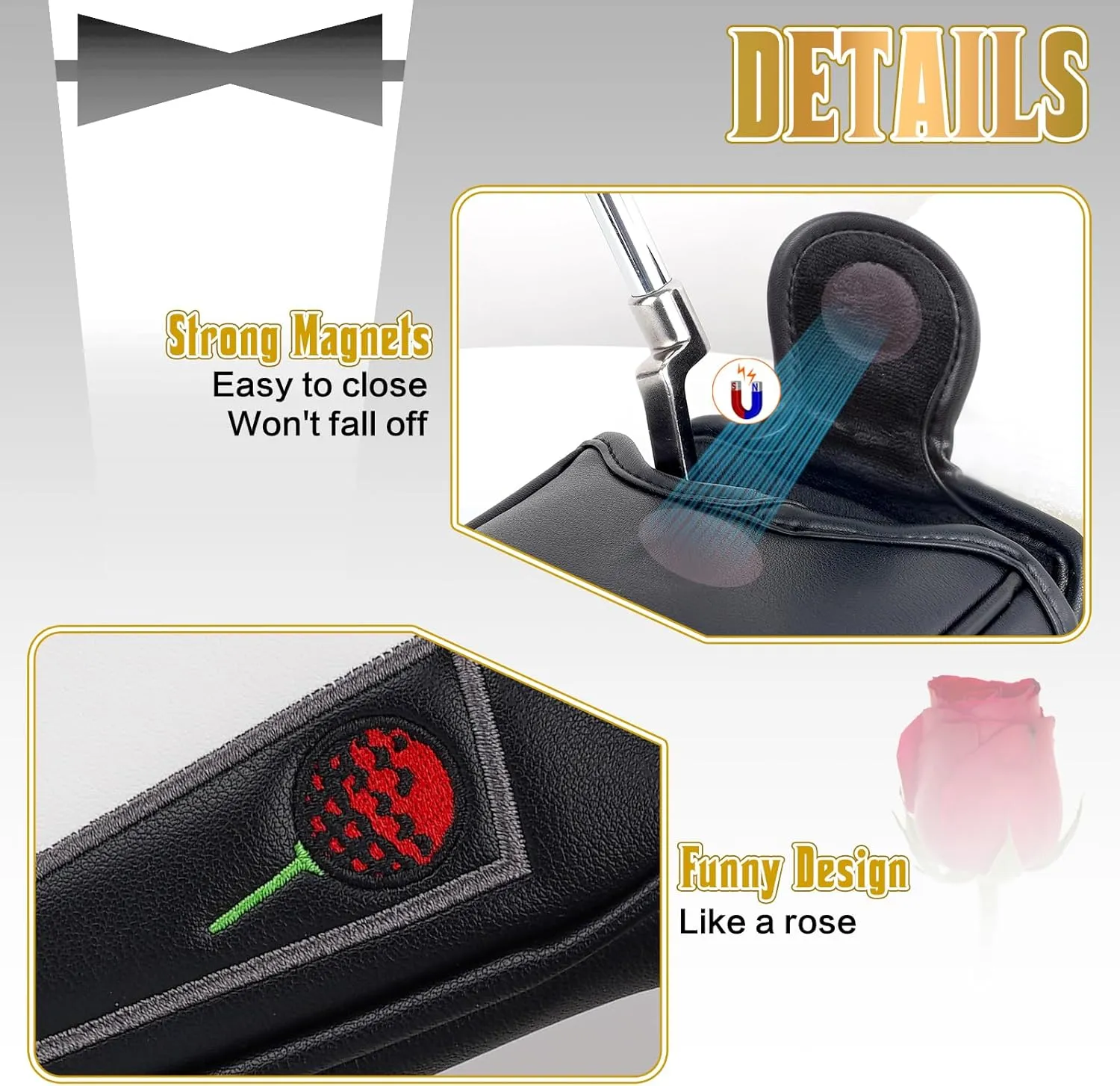 The Golf Father Golf Club Covers, Driver Fairway Hybrid Headcover, Funny Putter Cover Magnetic, Black & White Color Iron Covers,Golf Gifts for Men