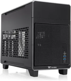 Thermaltake TR100 SFF Chassis; mITX Support; 18.9 Liters; PCIe 4.0 Riser Cable Included; 360mm GPU Clearance; 280mm Radiator Support; Removable PCIe Bracket; Black; CA-11A-00S1NN-00