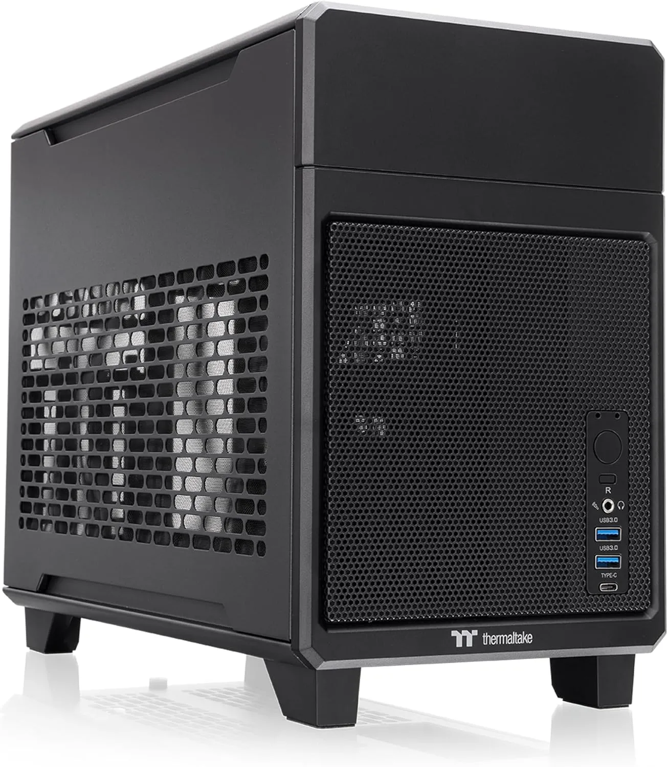 Thermaltake TR100 SFF Chassis; mITX Support; 18.9 Liters; PCIe 4.0 Riser Cable Included; 360mm GPU Clearance; 280mm Radiator Support; Removable PCIe Bracket; Black; CA-11A-00S1NN-00