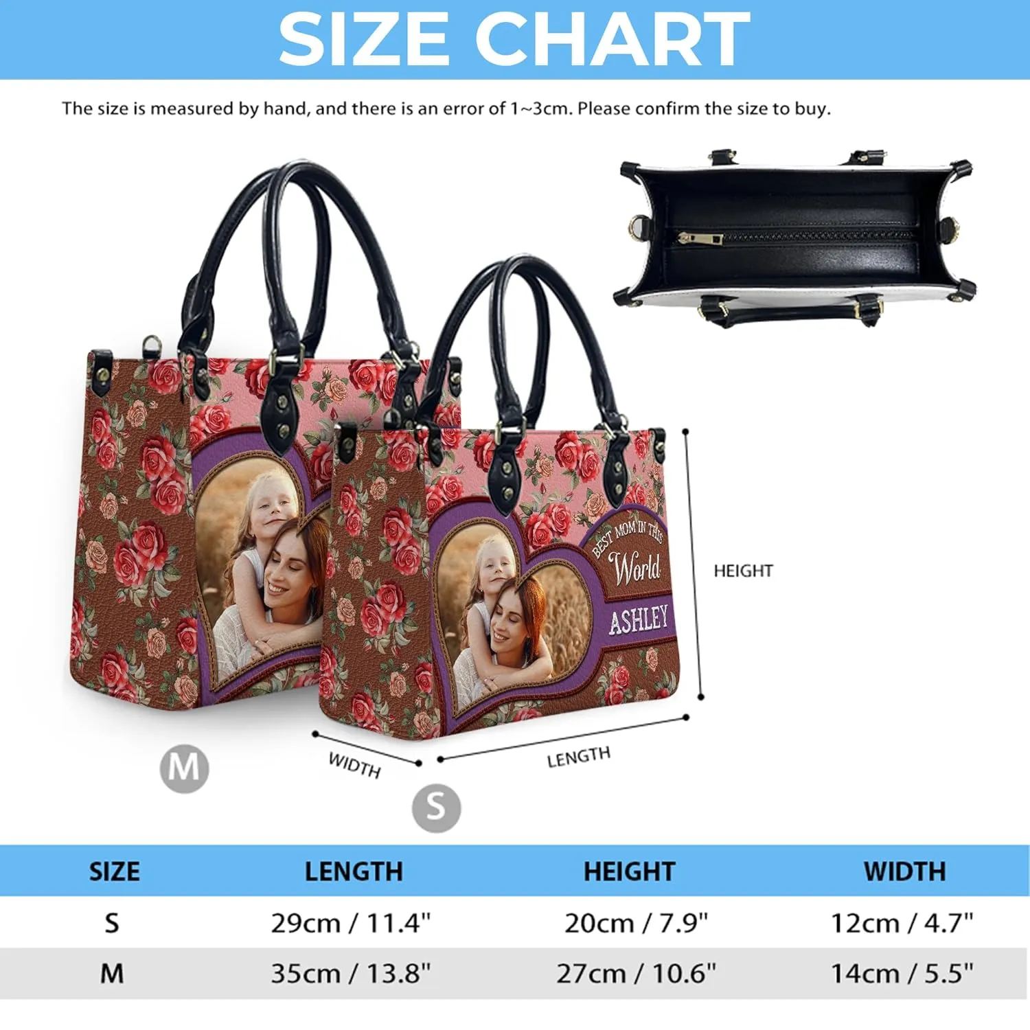 THUYPT Personalized Leather Mom Bag, Leather Handbag with Ziplock for Mom, Gift Idea for Mother's Day, Floral Printed Leather Handbag, Gift for Mom, Grandma, Flowers Bags (02)