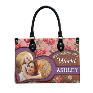 THUYPT Personalized Leather Mom Bag, Leather Handbag with Ziplock for Mom, Gift Idea for Mother's Day, Floral Printed Leather Handbag, Gift for Mom, Grandma, Flowers Bags (02)