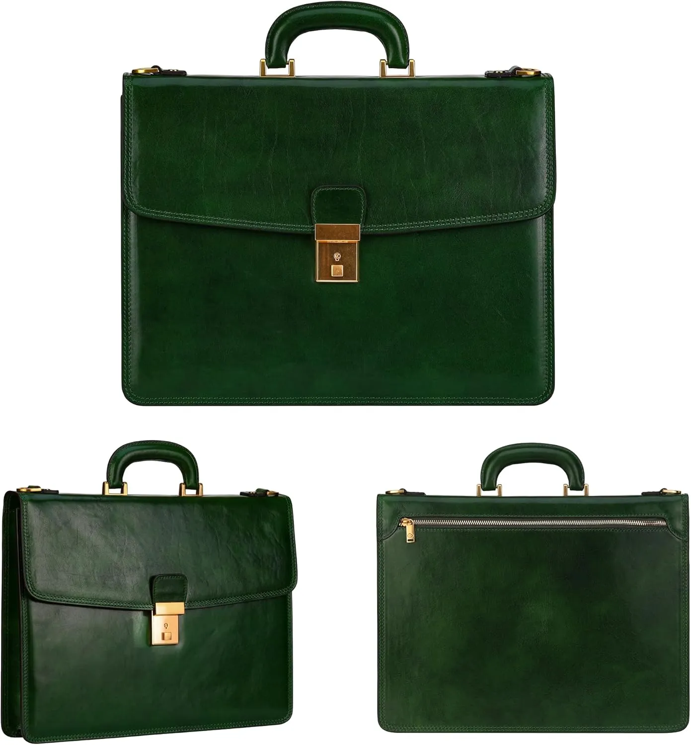 Time Resistance Leather Briefcase - Italian Handmade Leather Laptop Bag - Handbag for Men - Professional Computer Case
