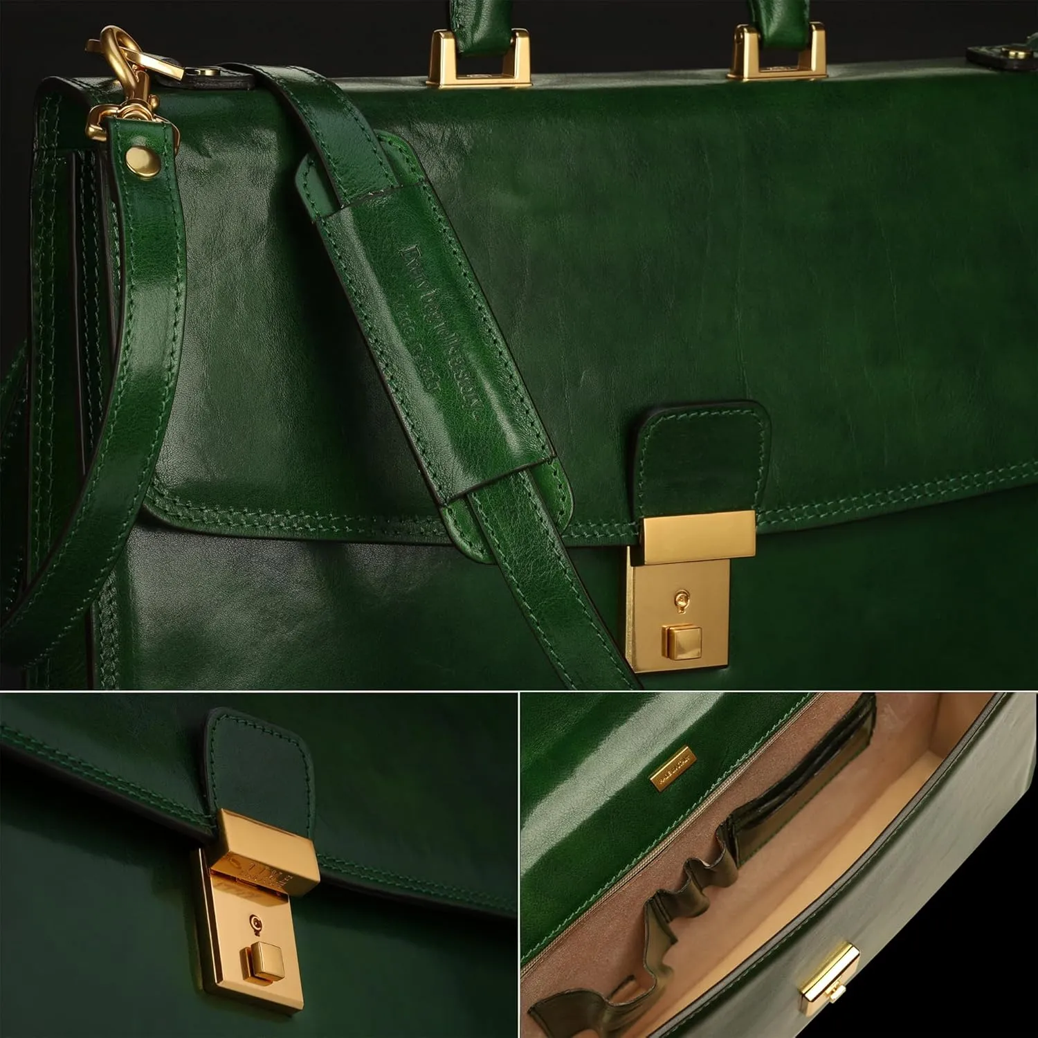 Time Resistance Leather Briefcase - Italian Handmade Leather Laptop Bag - Handbag for Men - Professional Computer Case