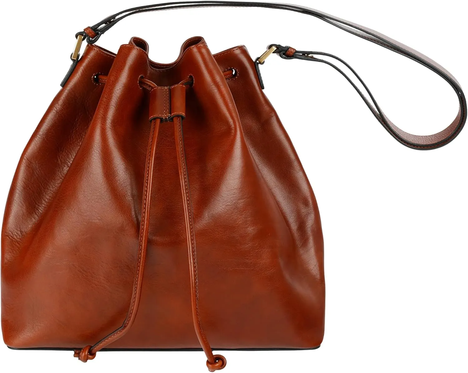 Time Resistance Leather Bucket Bag - Full-Grain Leather Handbag for Women - Italian Handmade Shoulder Bag