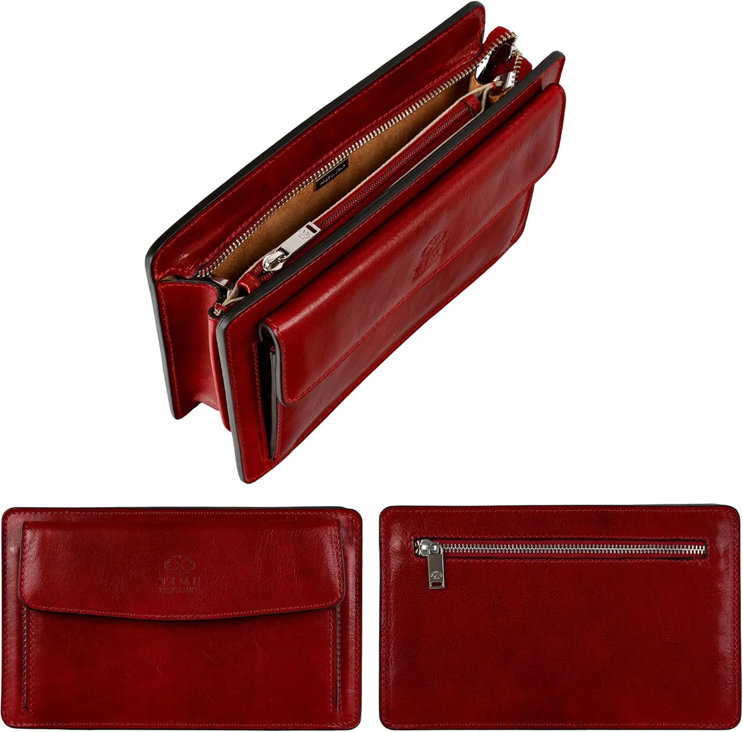 Time Resistance Leather Clutch for Men Organizer Wrist Bag Briefcase Handmade in Italy Gift Box Included