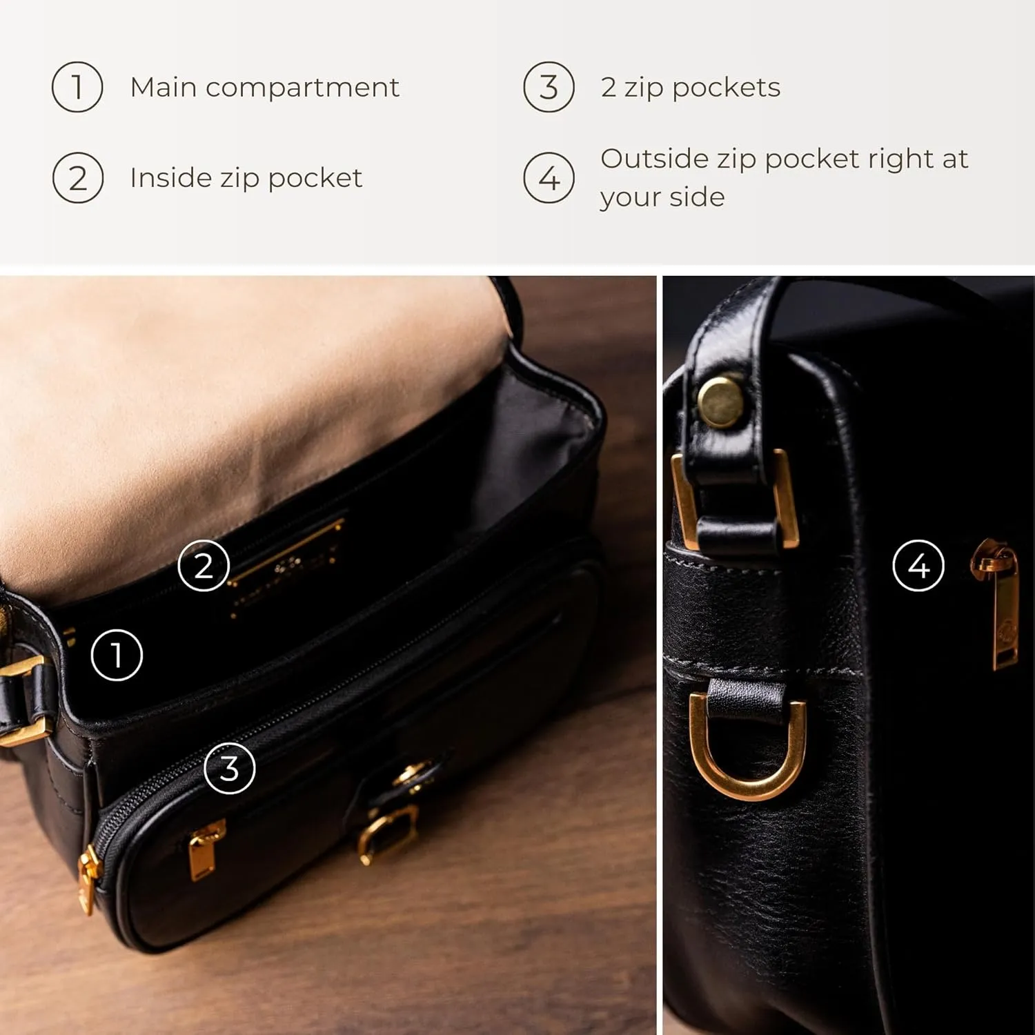 Time Resistance Leather Cross Body Bag for Women - Handbag, Shoulder, Messenger, Purse