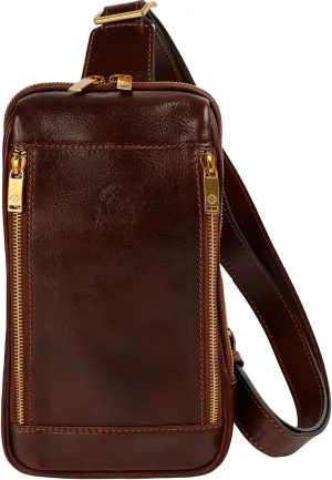 Time Resistance Leather Crossbody Bag - Brown Sling Bag - Messenger Bag for Men and Women - Handmade Shoulder Bag Backpack