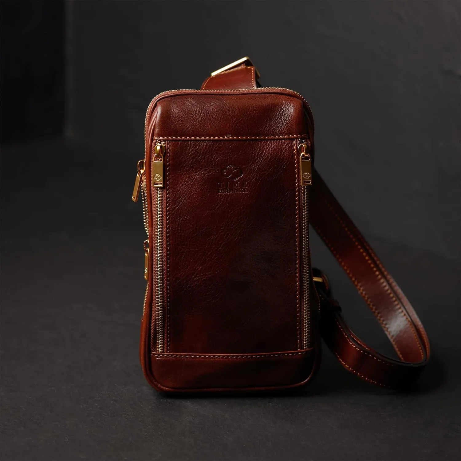 Time Resistance Leather Crossbody Bag - Brown Sling Bag - Messenger Bag for Men and Women - Handmade Shoulder Bag Backpack
