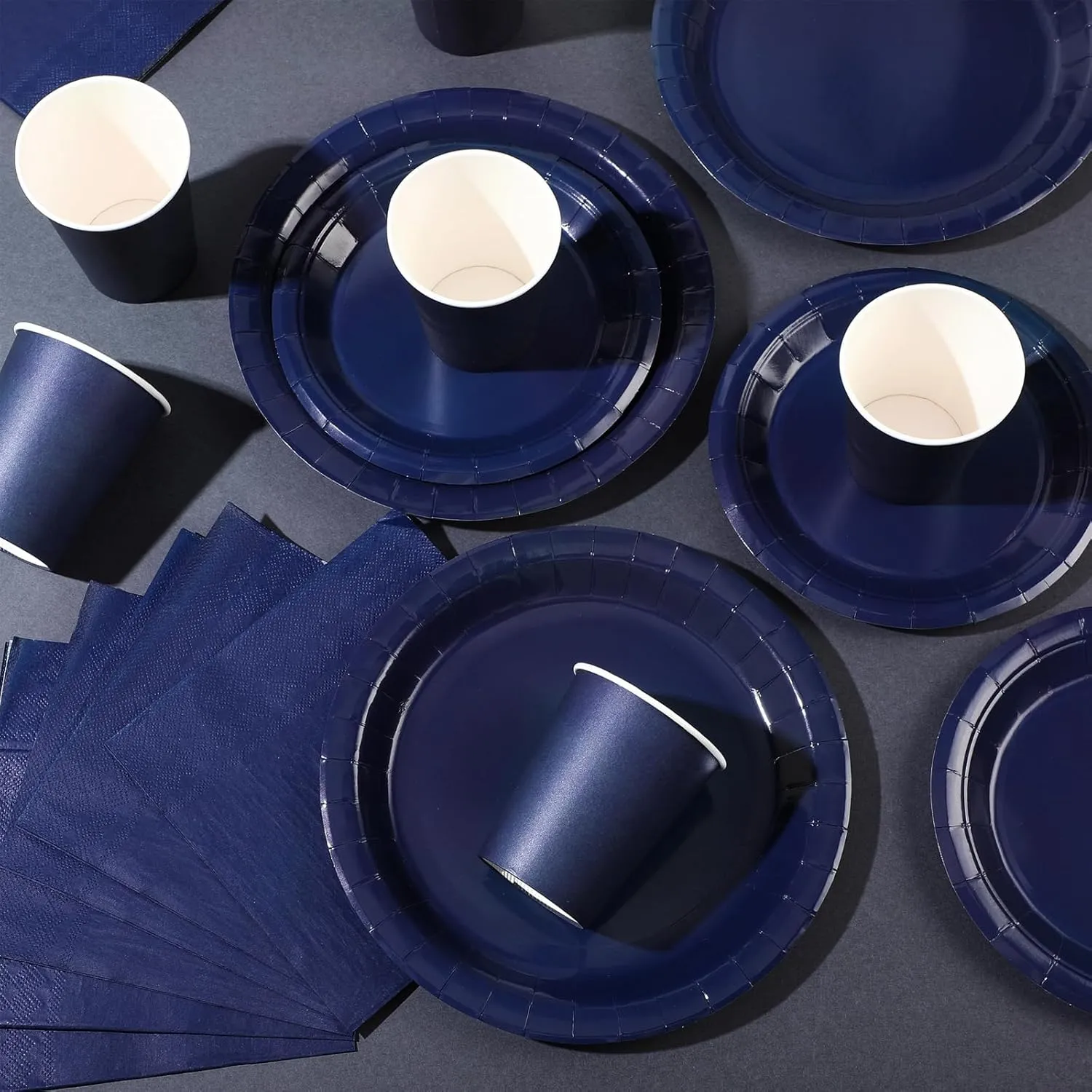 Tioncy 200 Pcs Disposable Paper Plates Cups and Napkins Party Supplies Serve 50 Guests Disposable Paper Dinnerware Set for Graduation Birthday Wedding Baby Shower Family Picnic(Navy Blue)