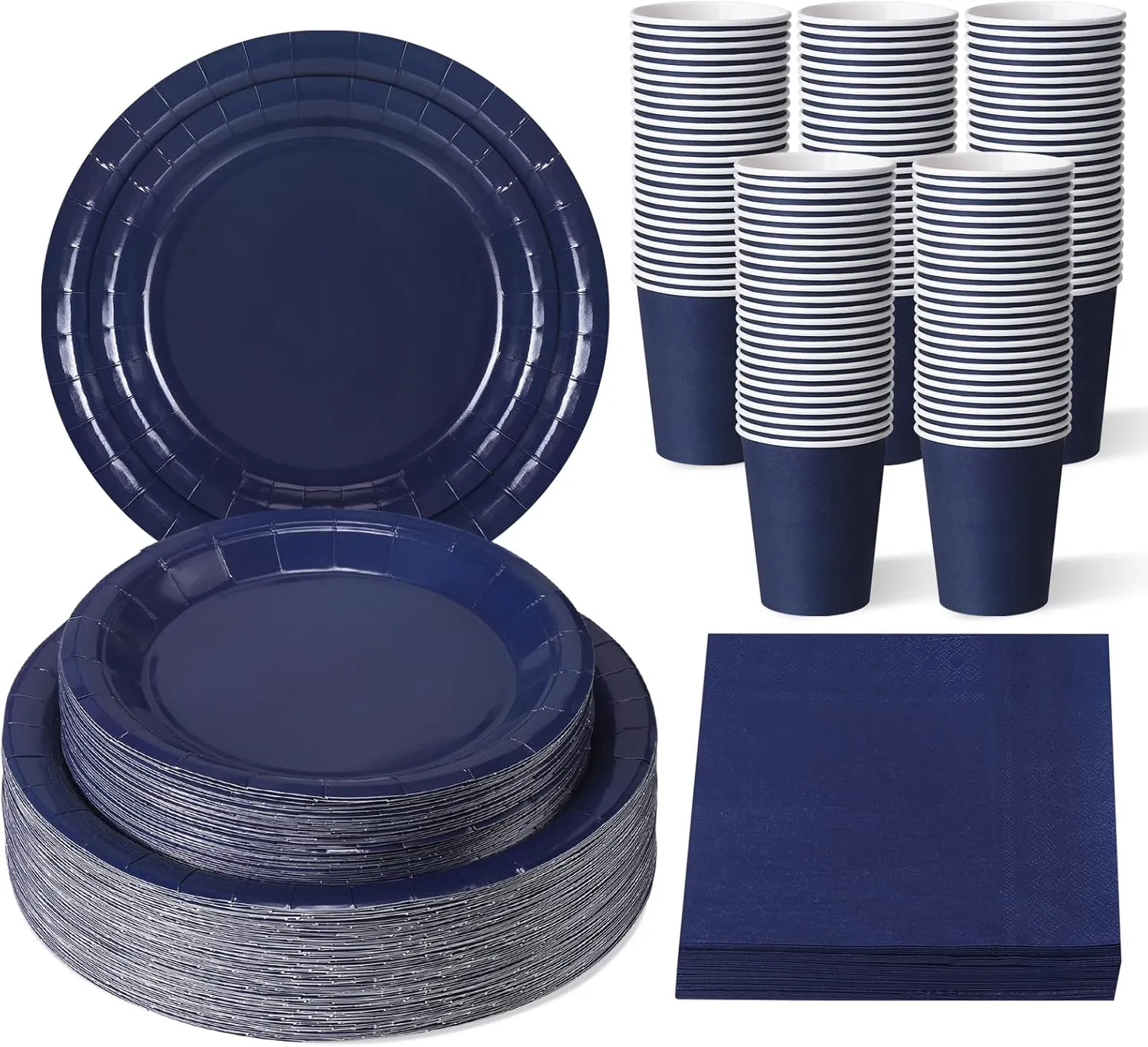 Tioncy 200 Pcs Disposable Paper Plates Cups and Napkins Party Supplies Serve 50 Guests Disposable Paper Dinnerware Set for Graduation Birthday Wedding Baby Shower Family Picnic(Navy Blue)