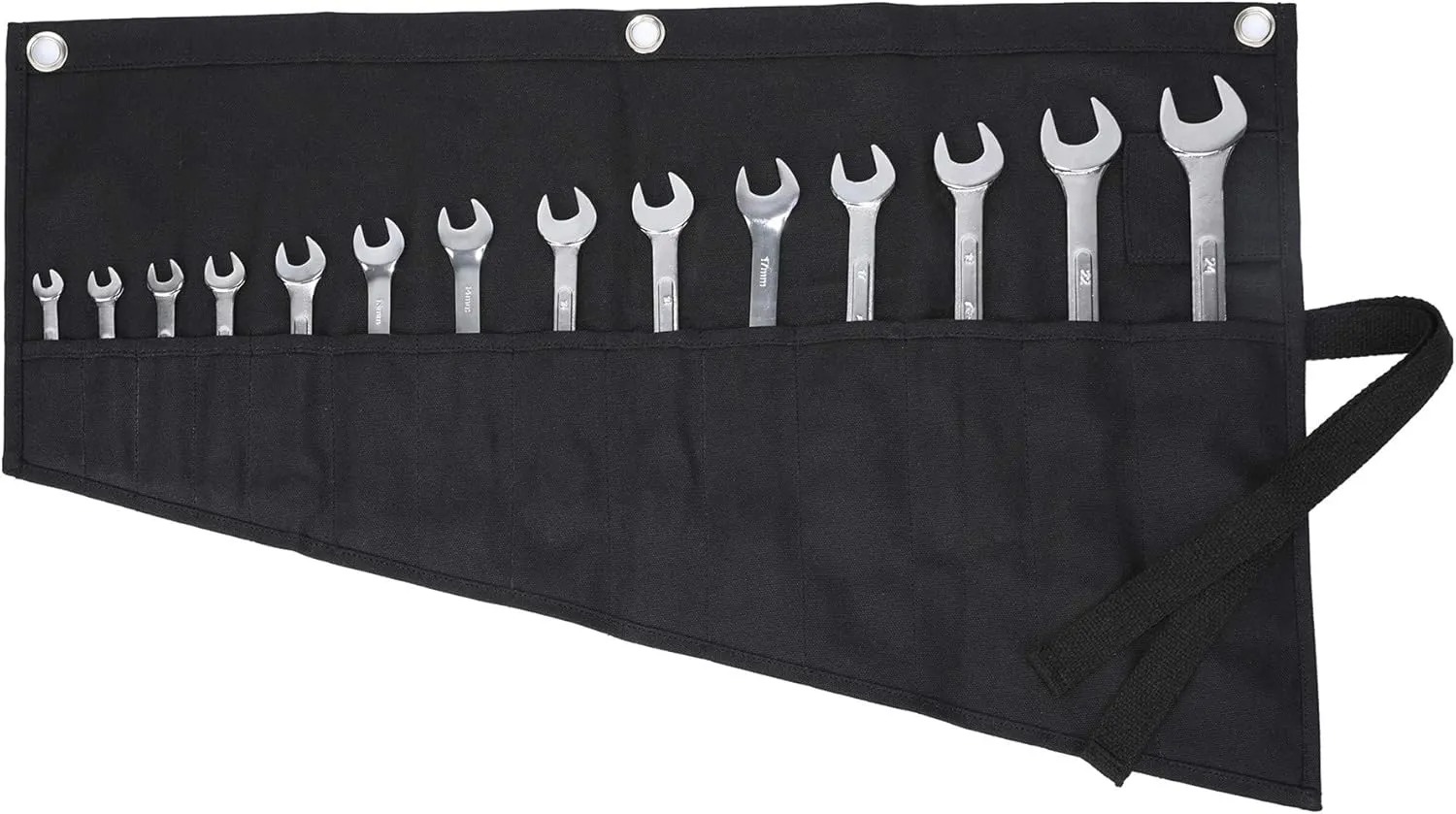 Tool pouch, Heavy Duty 16oz Waxed Canvas Wrench Roll Up Bag, Multi-Purpose Tool Pouch For Metric, SAE (Black)