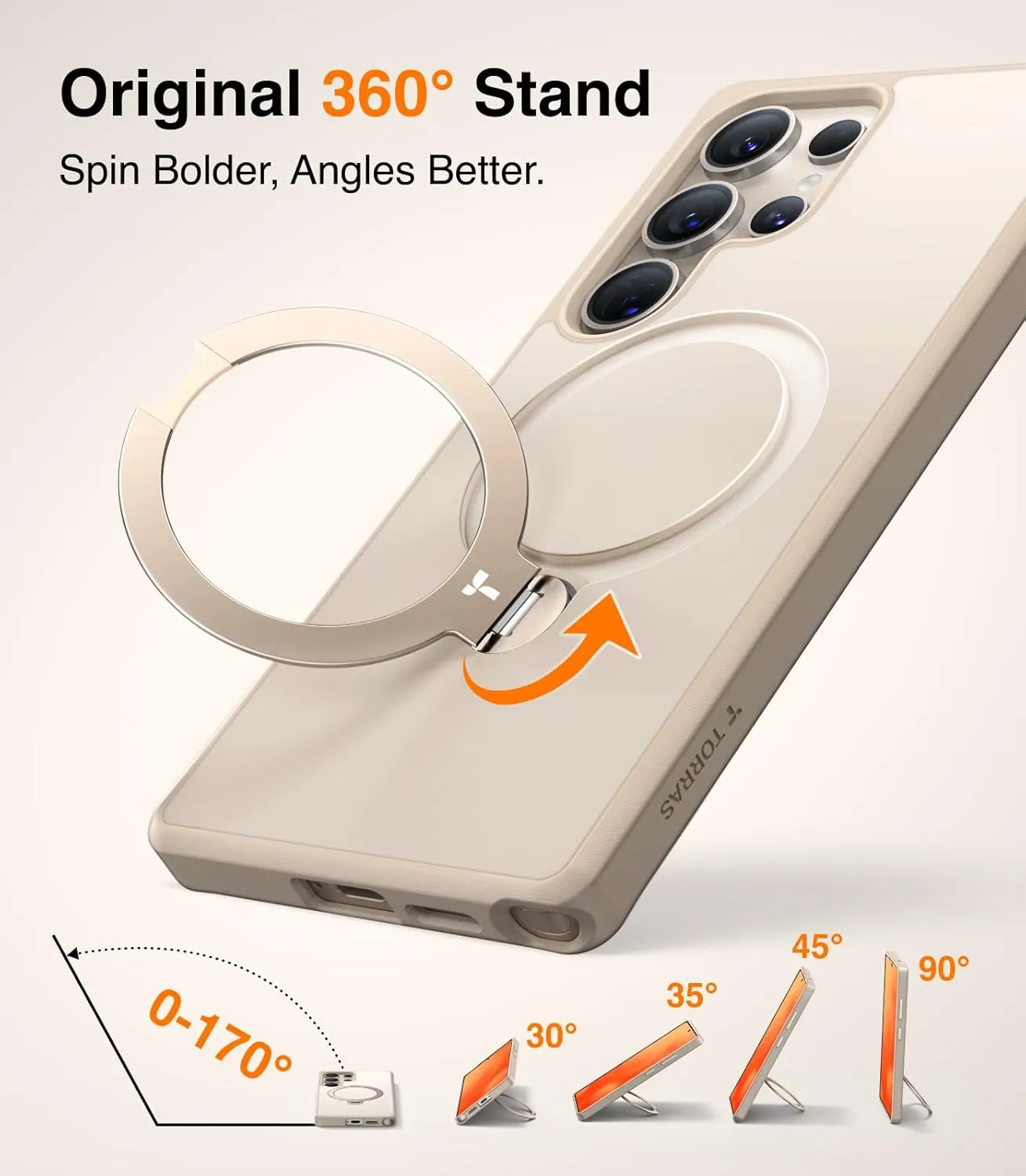 TORRAS 360° Spin Magnetic Stand for Samsung Galaxy S25 Ultra Case Pink Gold, Fit for Magsafe, Military Grade Slim Protective S25 Ultra Case with Kickstand Rotatable, Ostand Spin, Aesthetic Dune