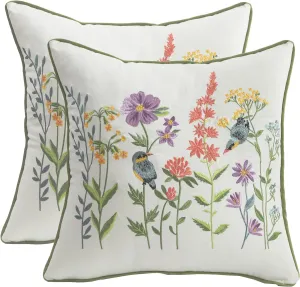 Tosleo Embroidered Throw Pillow Covers 18 x 18 inch Pack of 2 Vintage Birds with Flowers Farmhouse Pillow Cushion Cases Spring Decorative Pillowcases Home Decor Square Floral Pillow Case