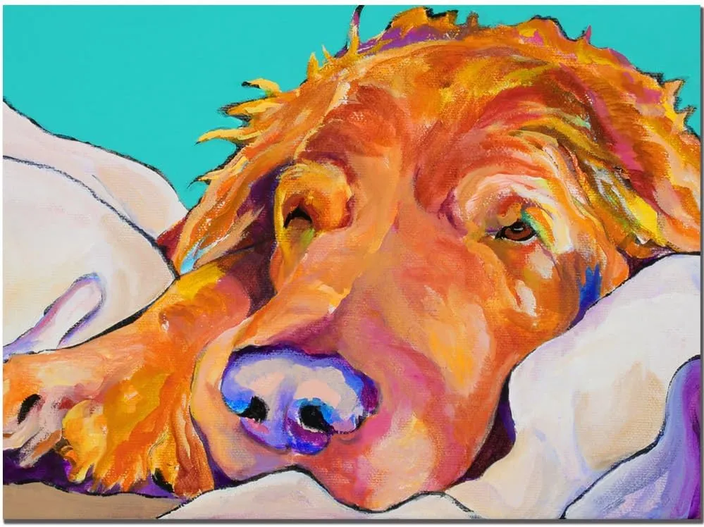 Trademark Fine Art Snoozer King by Pat Saunders-White Canvas Artwork with Wooden Frame, 18 by 24-Inch