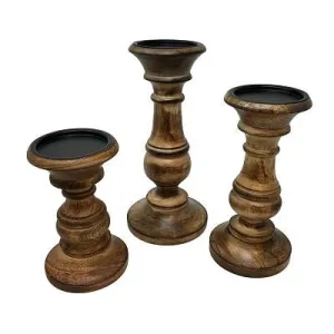 Traditional Rustic Oak Candle Holders (Set of 3)