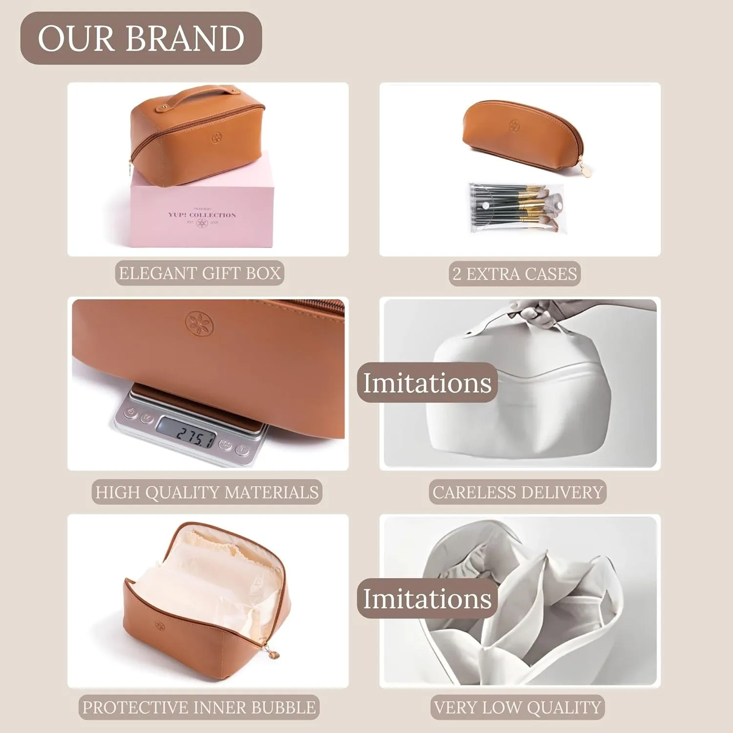 Travel Makeup Bag Waterproof Open Flat with Compartments, Large & Small Makeup Bag Organizer, PU Leather Toiletry Bag for Women, Cosmetic Bag, Make up Case Pouch, Make up Bags (3 Pieces Set)