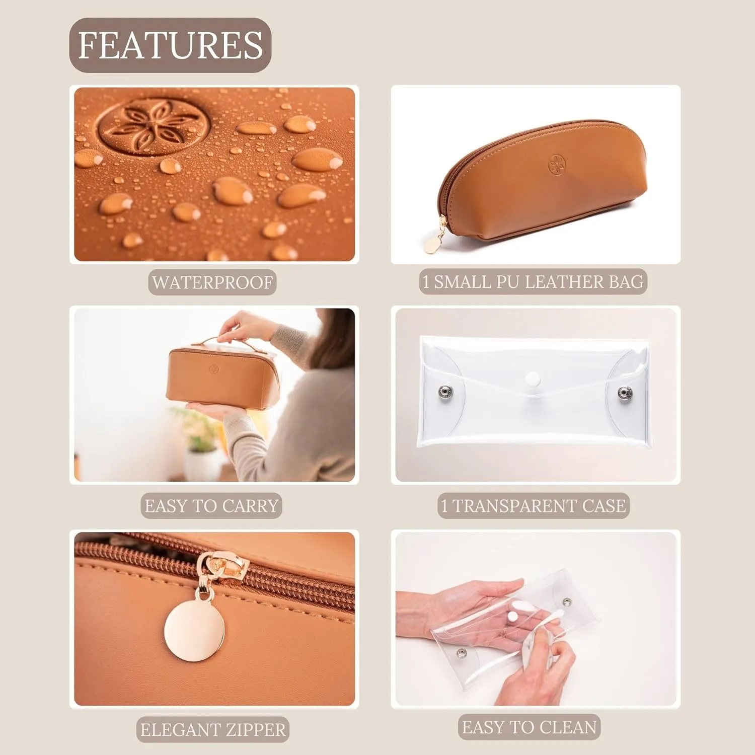 Travel Makeup Bag Waterproof Open Flat with Compartments, Large & Small Makeup Bag Organizer, PU Leather Toiletry Bag for Women, Cosmetic Bag, Make up Case Pouch, Make up Bags (3 Pieces Set)