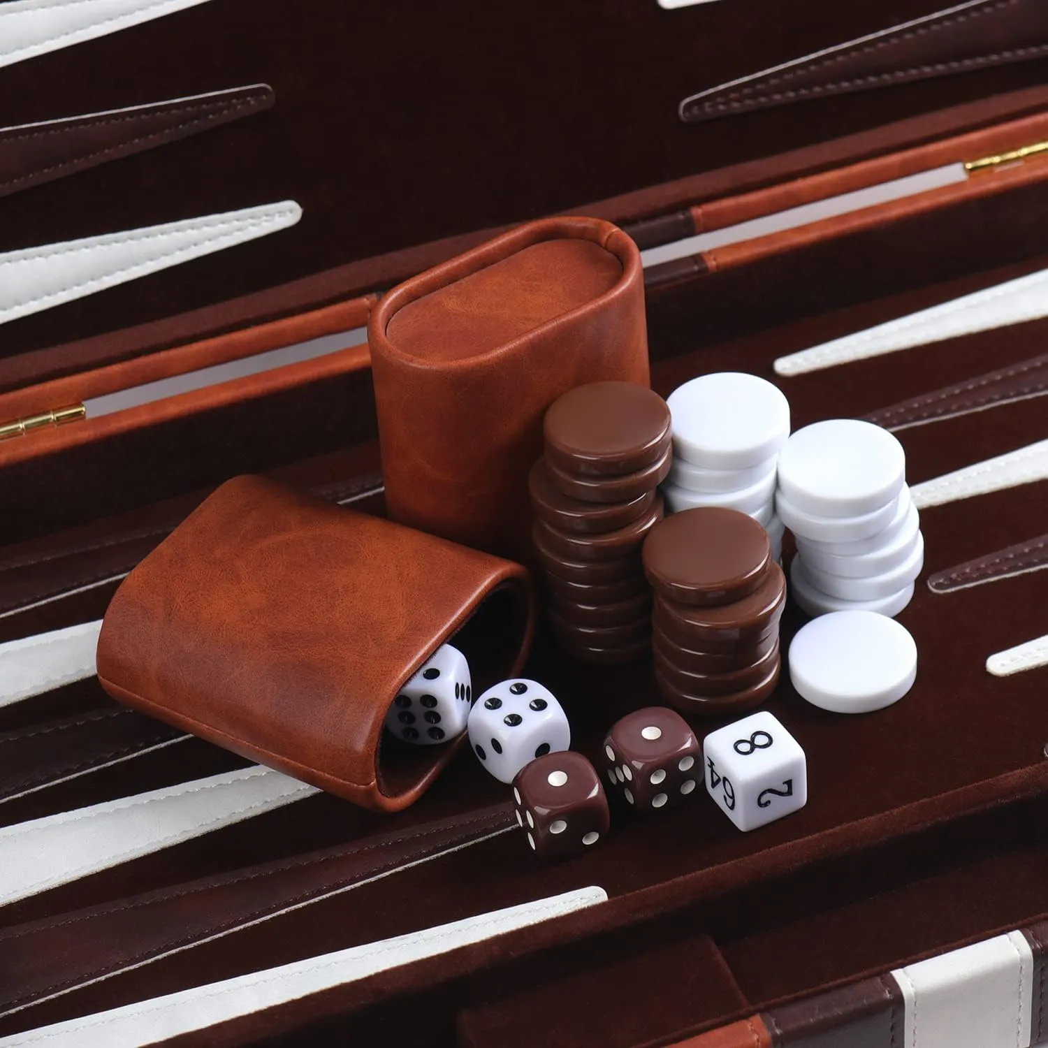 Travel Small 11 Inch Backgammon Set Classic Board Game with Leather Make Board Gift Package, Portable Strategy Game Set for Adults, Kids (Brown, Small)