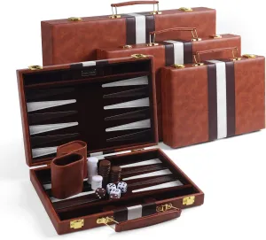 Travel Small 11 Inch Backgammon Set Classic Board Game with Leather Make Board Gift Package, Portable Strategy Game Set for Adults, Kids (Brown, Small)