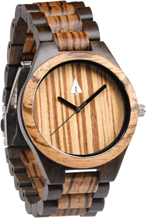 Treehut Men's Zebrawood and Ebony Wooden Watch with All Wood Strap Quartz Analog with Movement and Stainless Steel Tri-Fold Clasp with Push Buttons, Boyfriend Gift, 4.3cm