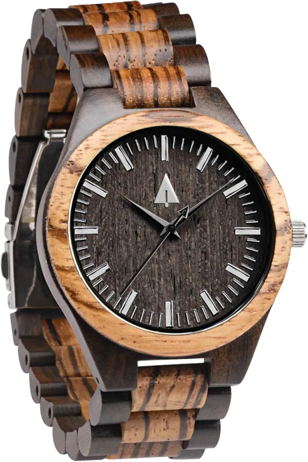 Treehut Wooden Watches for Men, Great Japanese Quartz Analog, Stylish Exotic Watch with Adjustable Stainless Steel Clasp, Buckle, Made from Ebony and Walnut Wood, Relojes Hombre Mujeres