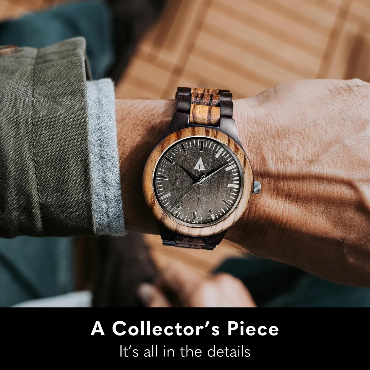Treehut Wooden Watches for Men, Great Japanese Quartz Analog, Stylish Exotic Watch with Adjustable Stainless Steel Clasp, Buckle, Made from Ebony and Walnut Wood, Relojes Hombre Mujeres