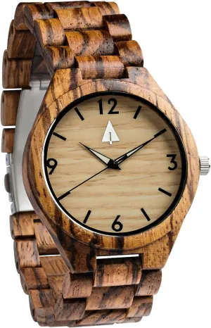 Treehut Wooden Watches for Men, Japanese Quartz Movement, Stylish Exotic Wrist Watch with Adjustable Stainless Steel Buckle, Wooden Straps, Watch Made from Zebrawood Wood, Relojes para Hombre