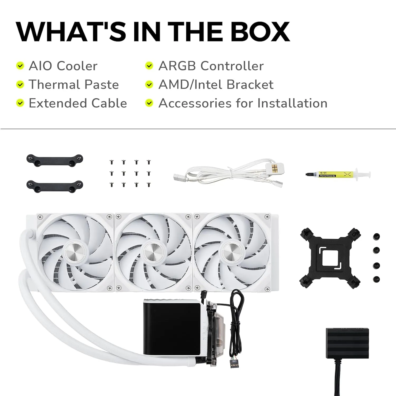 TRYX Panorama 360 ARGB White 360mm AIO 6.5'' AMOLED Curved Screen 3D Anamorphic Effect Customizable AIO Cooler 360mm Asetek 8th Gen V2 320w TDP Magnetic ARGB Fan Intel LGA 1851/1700 AMD AM5/AM4