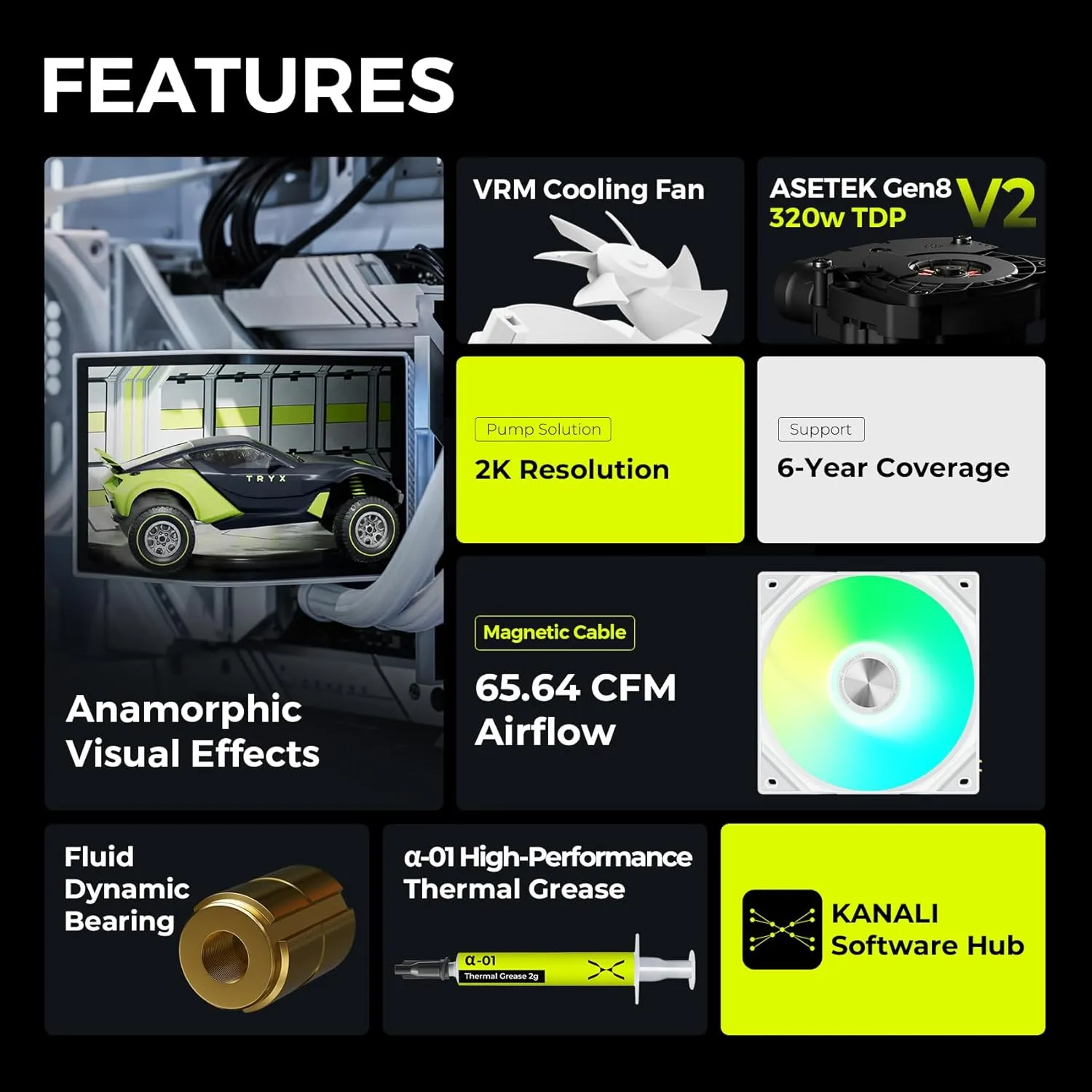 TRYX Panorama 360 ARGB White 360mm AIO 6.5'' AMOLED Curved Screen 3D Anamorphic Effect Customizable AIO Cooler 360mm Asetek 8th Gen V2 320w TDP Magnetic ARGB Fan Intel LGA 1851/1700 AMD AM5/AM4
