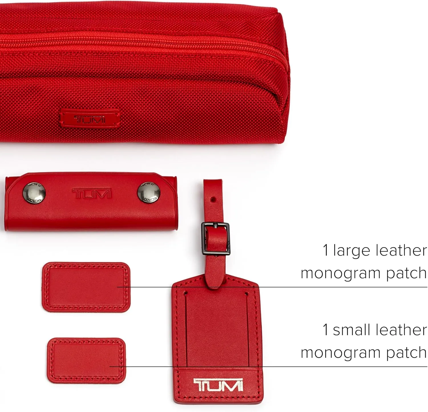 TUMI - Accents Kit - Includes 2 Leather Monogram Patches, 1 Leather Luggage Handle Wrap, 1 Luggage Tag & 8 Leather Zipper Pulls - Cherry