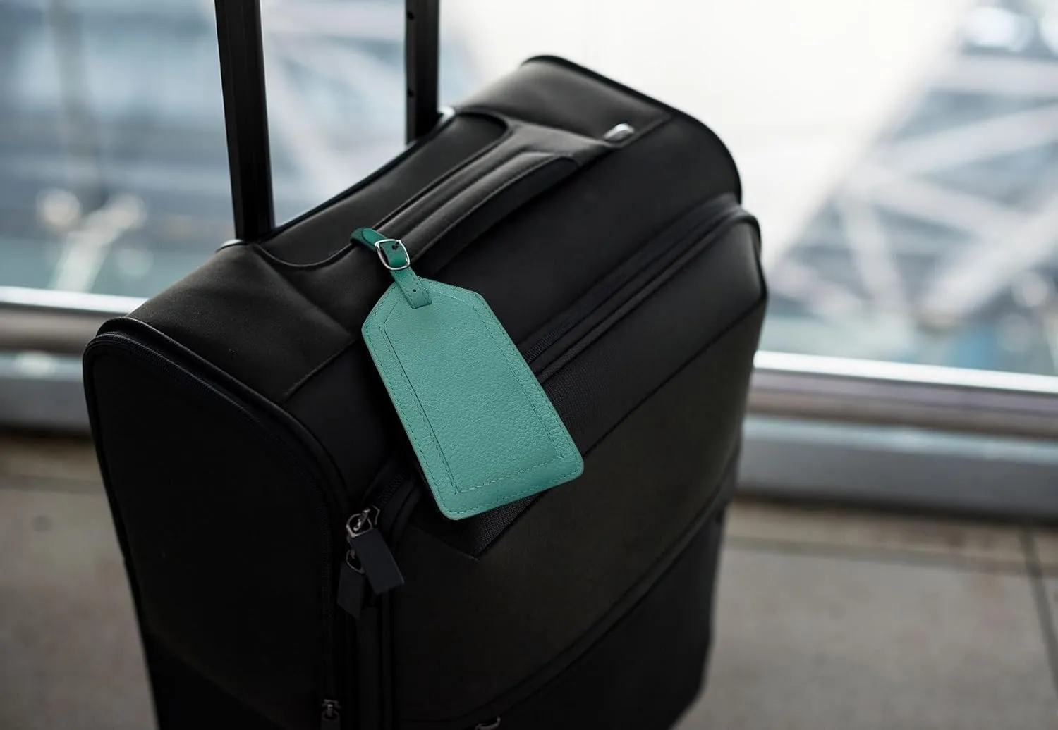 Turquoise Genuine Top Grain Leather Luggage Tag