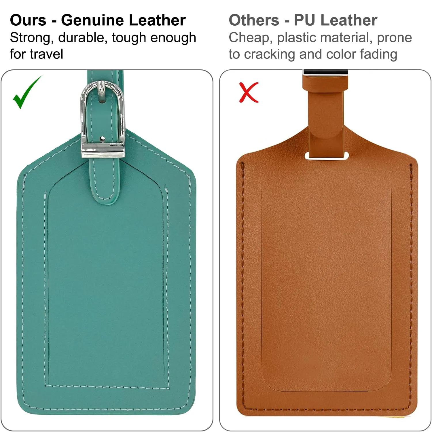 Turquoise Genuine Top Grain Leather Luggage Tag