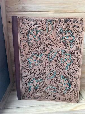 Turquoise Tooled Leather Portfolio