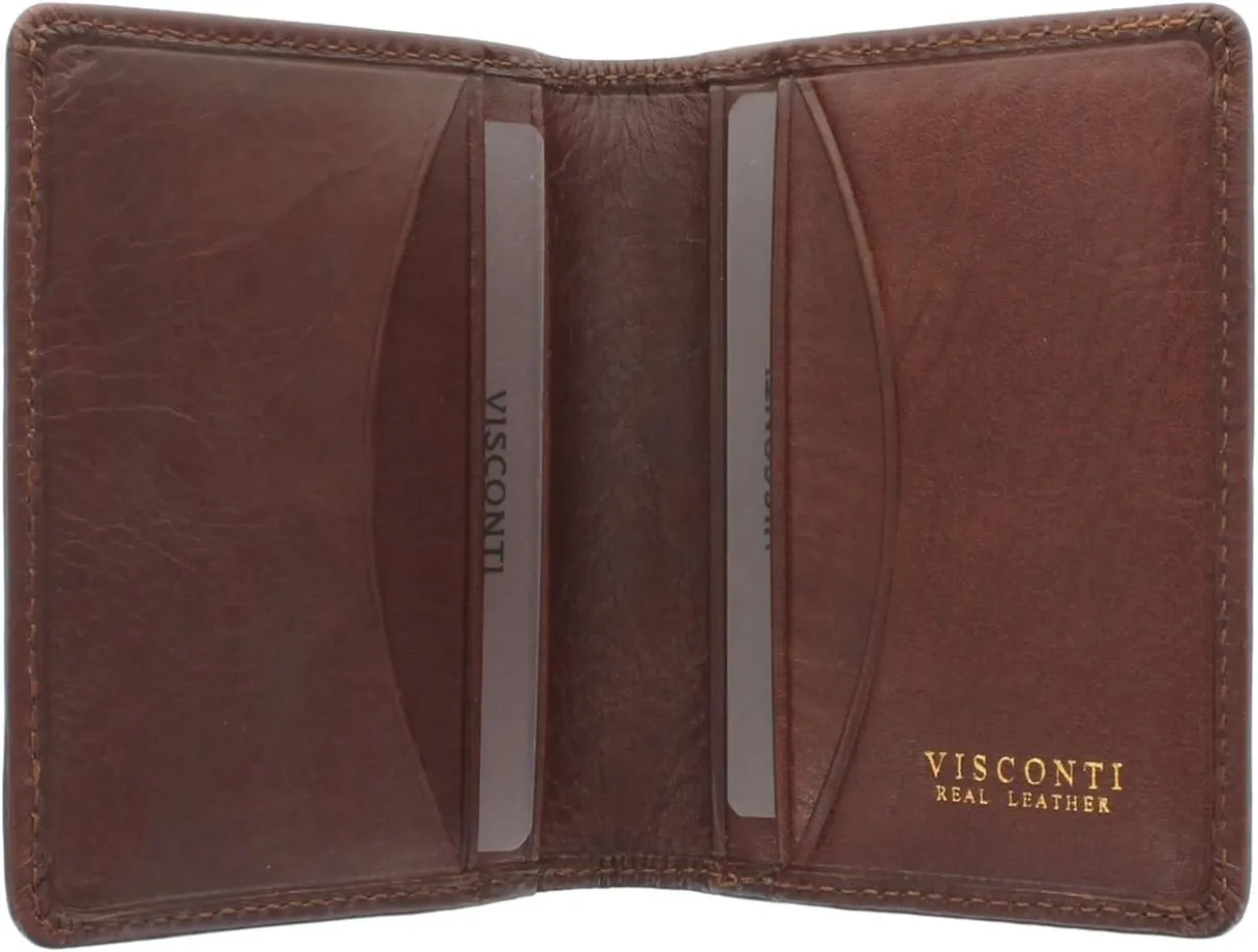 Tuscany Collection Camper Leather Bifold Card Holder- RFID Protection (Brown)