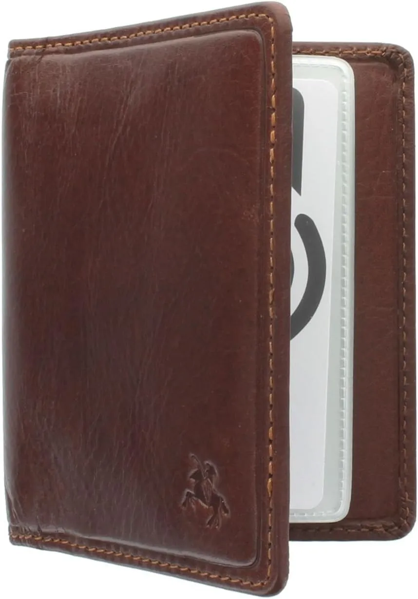 Tuscany Collection Camper Leather Bifold Card Holder- RFID Protection (Brown)