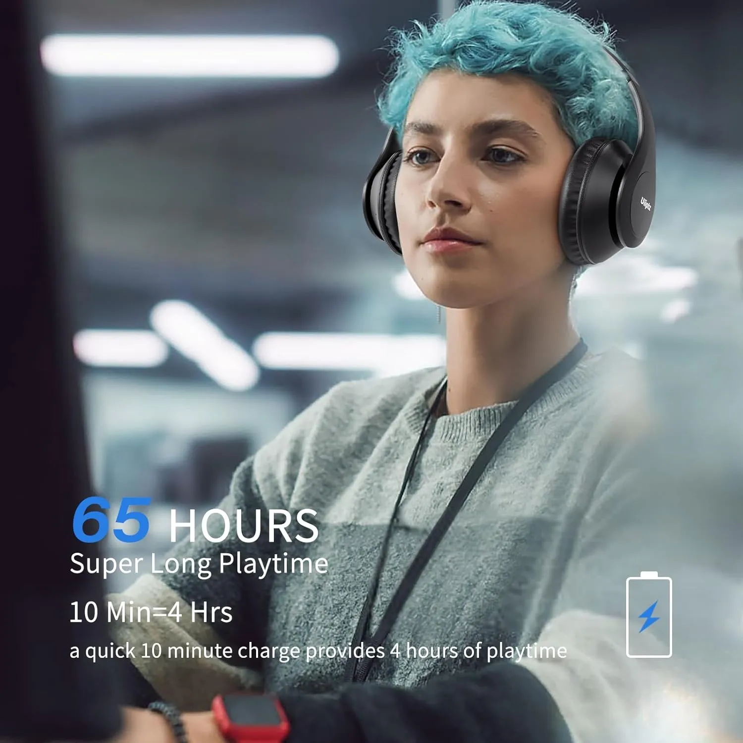 Uliptz Wireless Bluetooth Headphones, 65H Playtime, 6 EQ Sound Modes, HiFi Stereo Over Ear Headphones with Microphone, Foldable Lightweight Bluetooth 5.3 Headphone for Travel/Office/Cellphone/PC