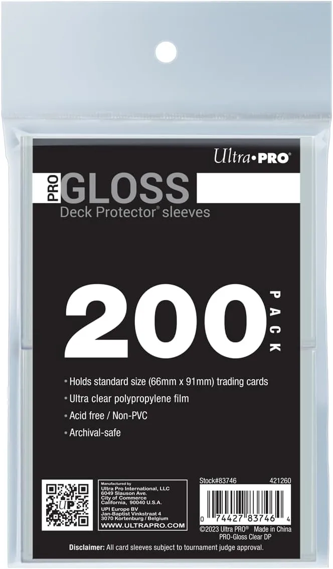 Ultra PRO - 200ct Clear PRO-Gloss Standard Card Sleeve Deck Protector, Protect & Store Collectible Cards, Sport Cards, MTG, D&D Cards, Sized to Fit Standard Size Cards, High Clarity Gloss Finish