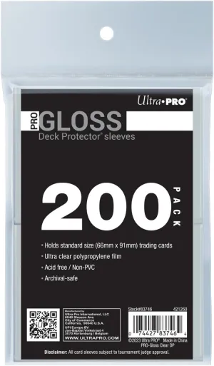 Ultra PRO - 200ct Clear PRO-Gloss Standard Card Sleeve Deck Protector, Protect & Store Collectible Cards, Sport Cards, MTG, D&D Cards, Sized to Fit Standard Size Cards, High Clarity Gloss Finish