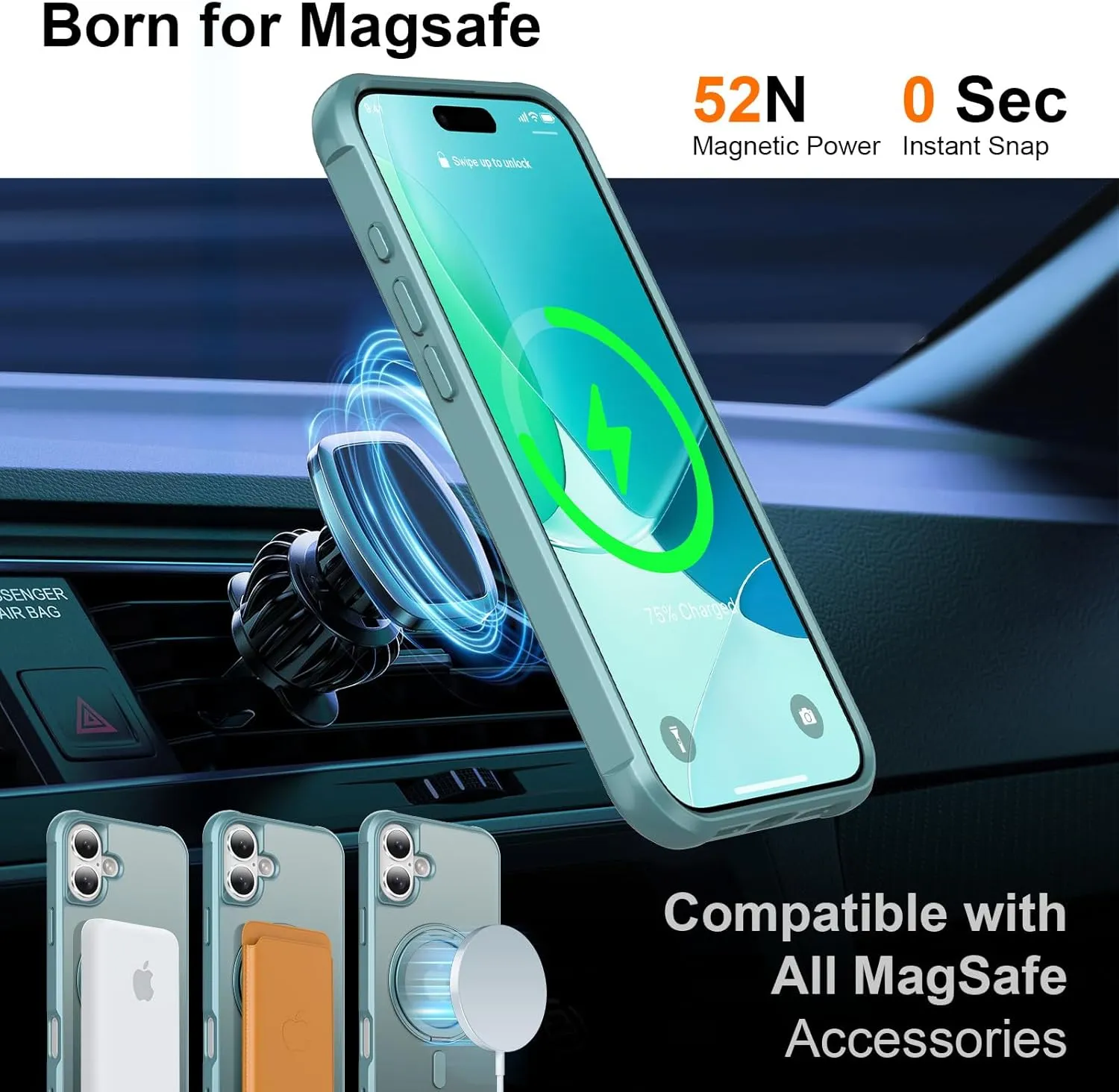 UMIONE 360° Rotatable Magnetic Ring Design for iPhone 16, Built-in Invisible Loop Stand, Compatible with Magsafe, Translucent Ultra Slim Military Grade Shockproof Case - Green