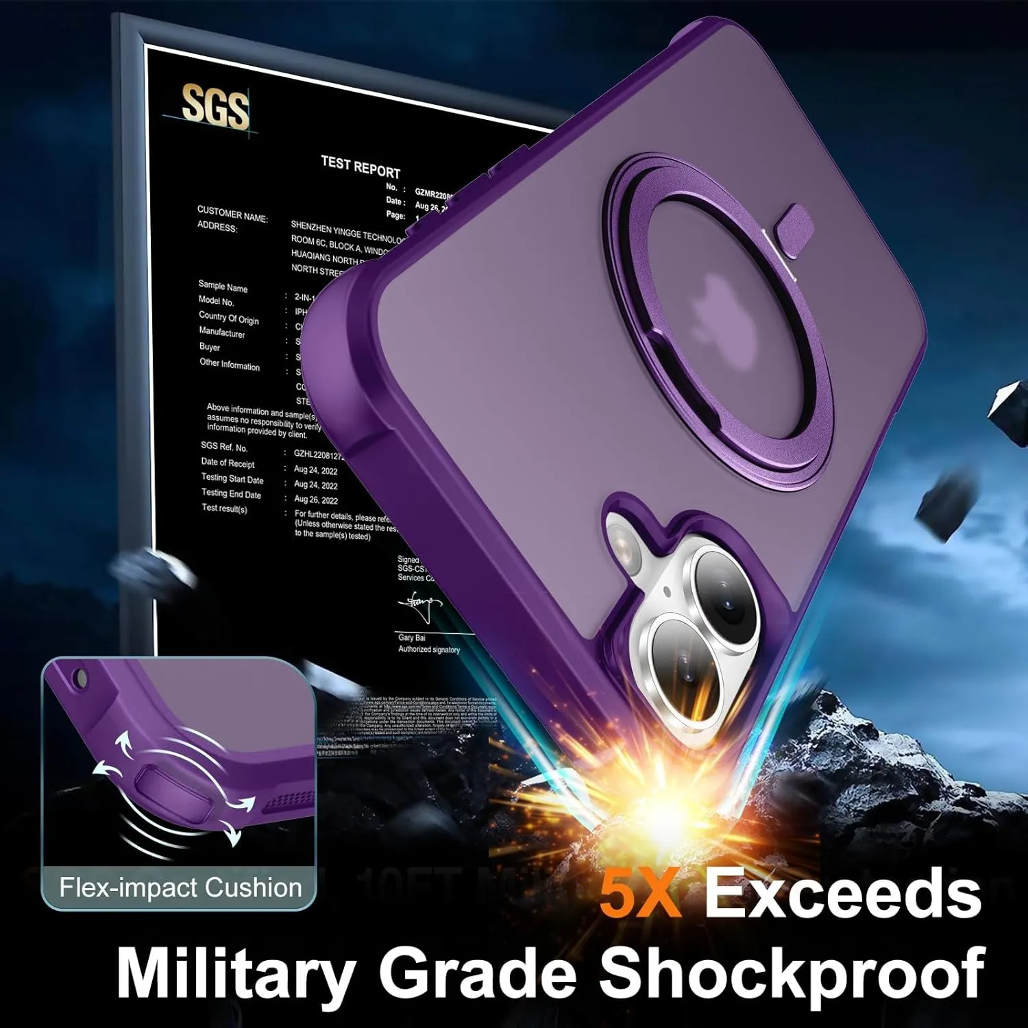 UMIONE 360° Rotatable Magnetic Ring Design for iPhone 16, Built-in Invisible Loop Stand, Compatible with Magsafe, Translucent Ultra Slim Military Grade Shockproof Case - Purple