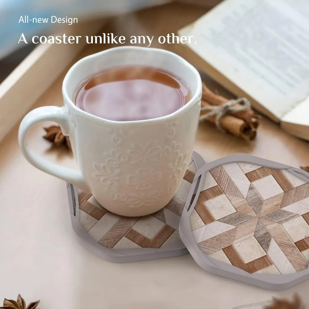 UMIRRO Absorbent Felt Coasters for Drinks, Rustic Farmhouse Cup Coaster for Coffee Table Decor, Small Unique Birthday Gift Ideas for Men, Dad, Him, Women Mom, Her, 4", Brown, Set of 4