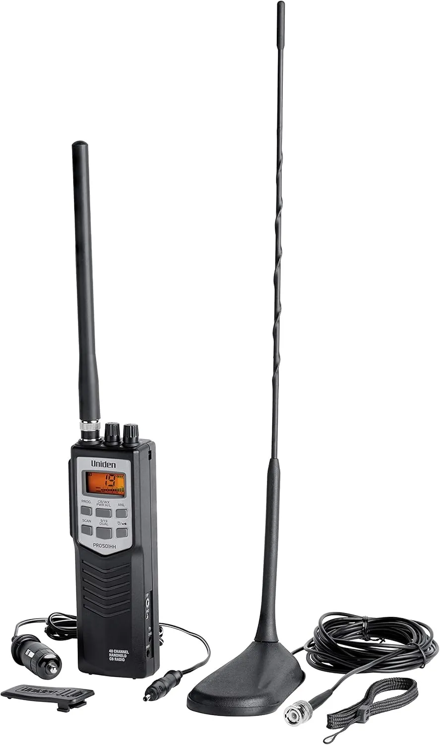 Uniden PRO501TK Pro-Series 40-Channel Portable Handheld CB Radio, Two-Way Emergency Radio, includes High-Gain Magnet Mount Antenna, Auto Noise Limiter, NOAA Weather, and Full Channel Scan