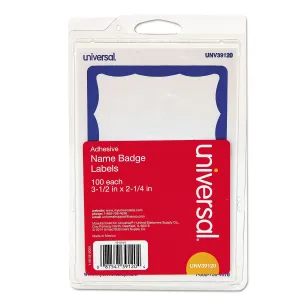 Universal® Border-Style Self-Adhesive Name Badges, 3 1/2 X 2 1/4, White/blue, 100/pack