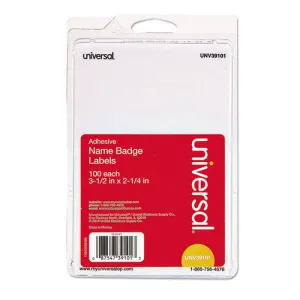 Universal® Plain Self-Adhesive Name Badges, 3 1/2 X 2 1/4, White, 100/pack