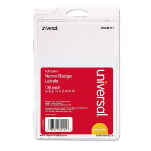 Universal® Plain Self-Adhesive Name Badges, 3 1/2 X 2 1/4, White, 100/pack